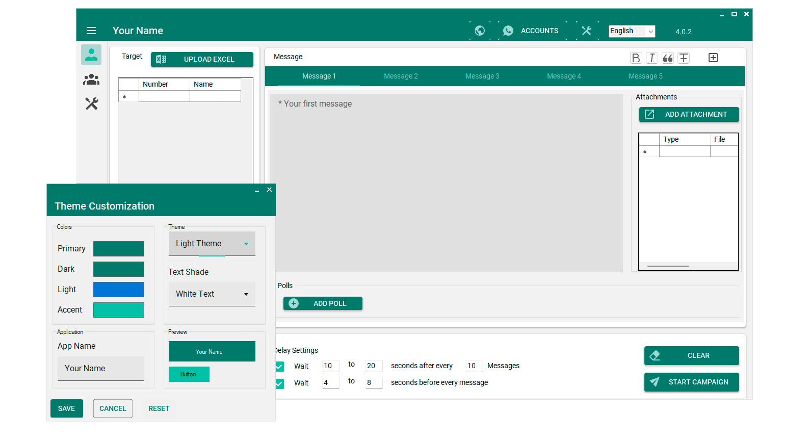WA Sender Customizable Dashboard
